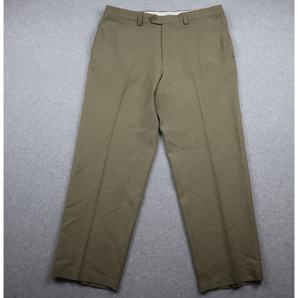Haggar Dress Pants Mens 36x29 Flat Front Tan Professional Straight Leg Slacks